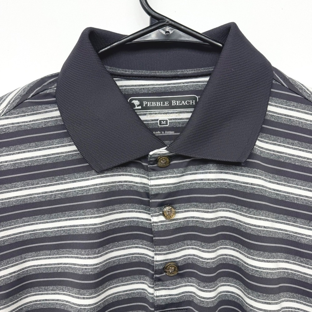 Pebble Beach Performance Striped Polo Shirt Mens Medium Gray
